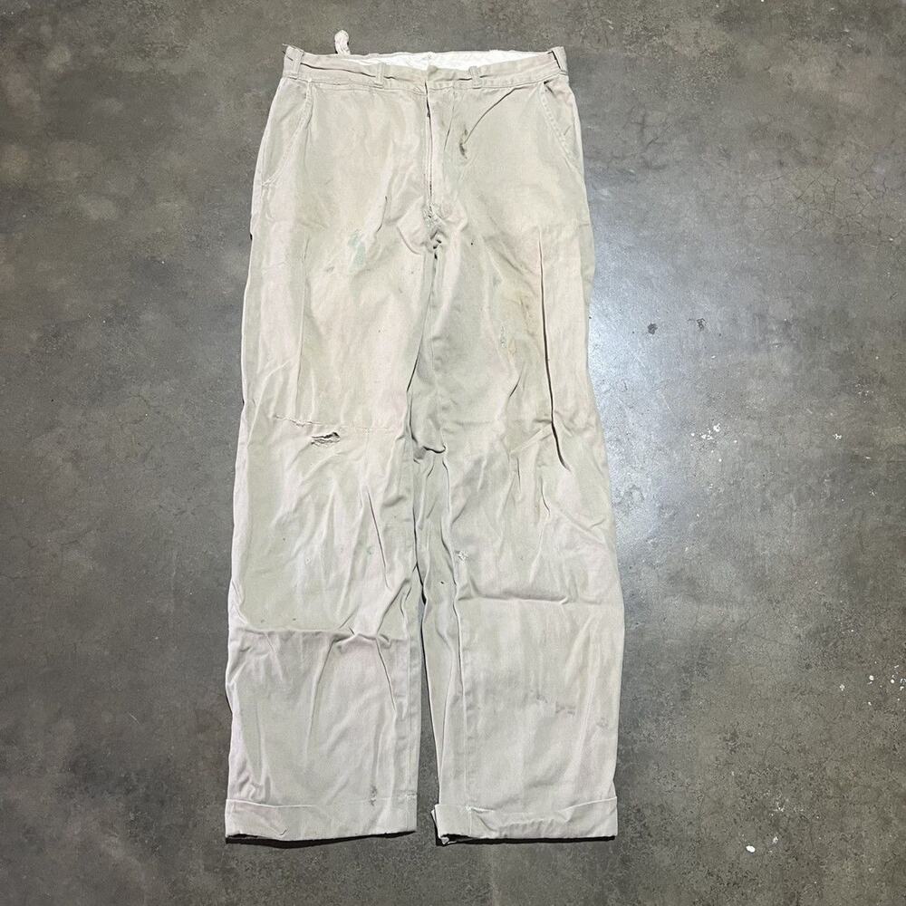 Vintage 50s William Tell Tan Cotton Buckle Back Chinos 28x29